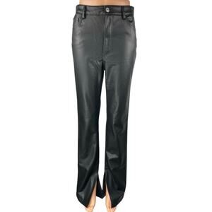 Zara Women's Black Split Faux Leather Vegan High Waisted Trousers Pants Size 6